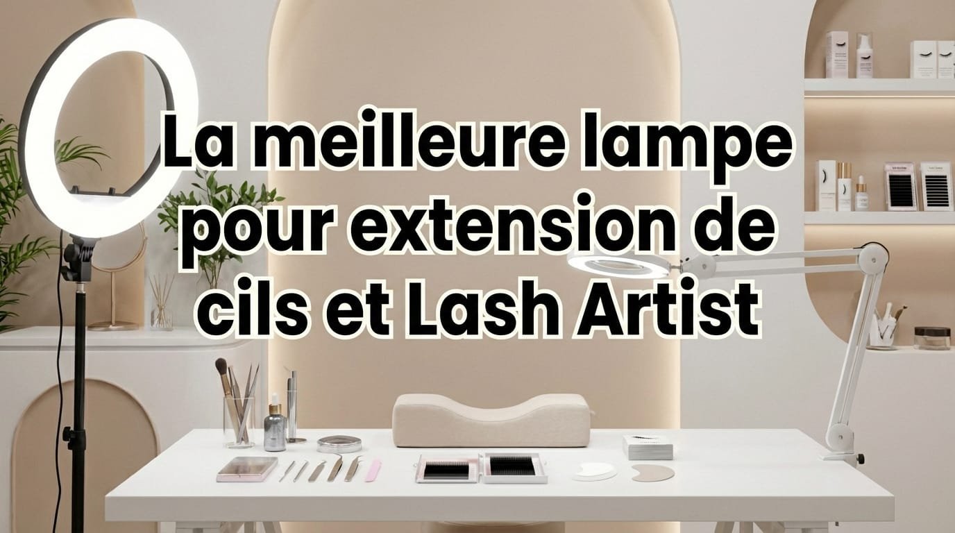 Lampe LED éclairant une prestation d'extension de cils en institut