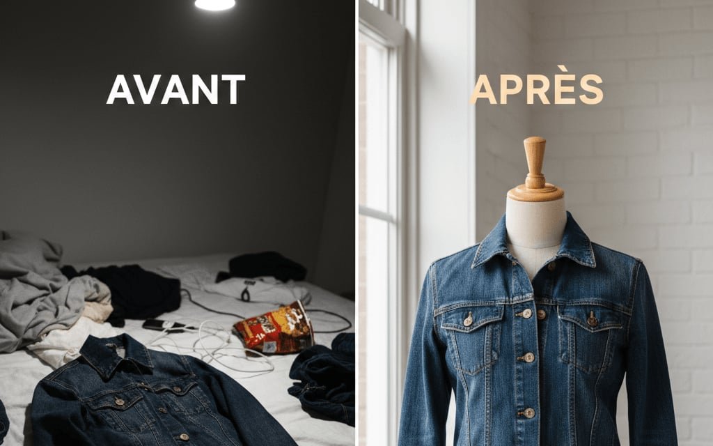 Comparaison avant et après d'un vêtement photographié pour Vinted