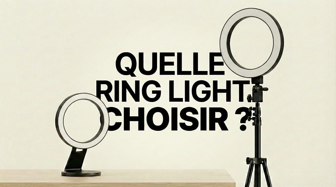 Comparaison entre un anneau lumineux de bureau et un modèle sur trépied